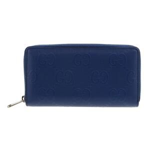 GUCCI GG Embossed Zip Around Wallet Long coin wallet purse Blue